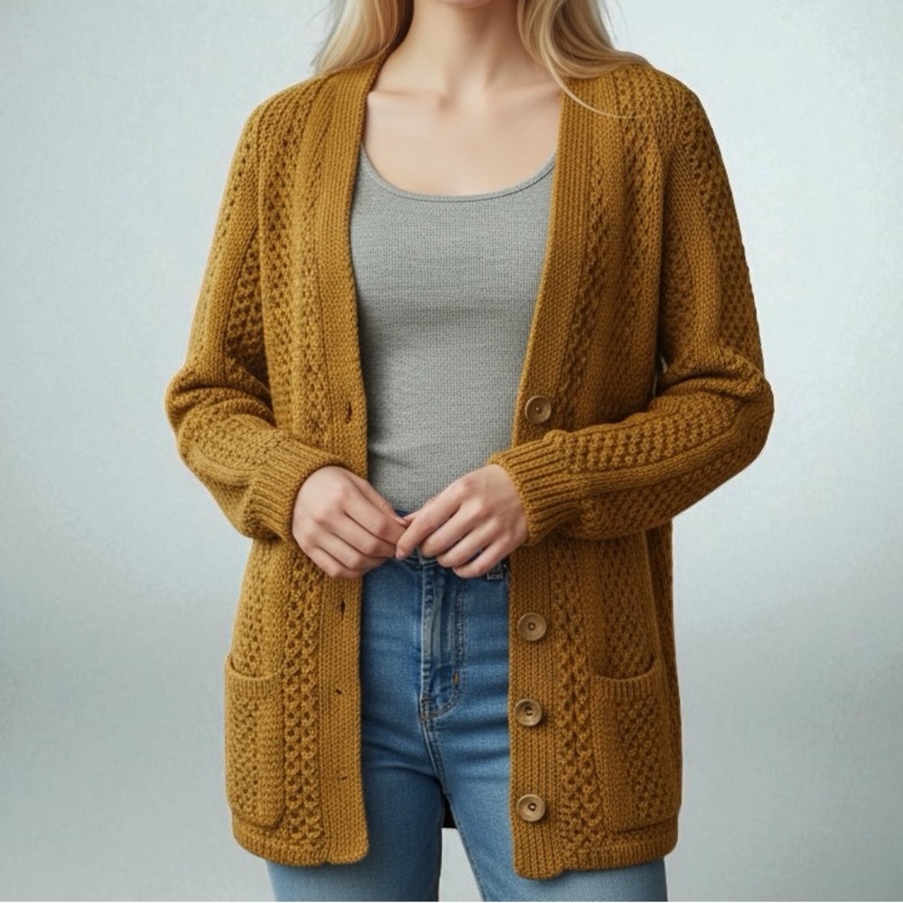 Hand knit Button Front Cardigan In Tobacco | Size S/M
